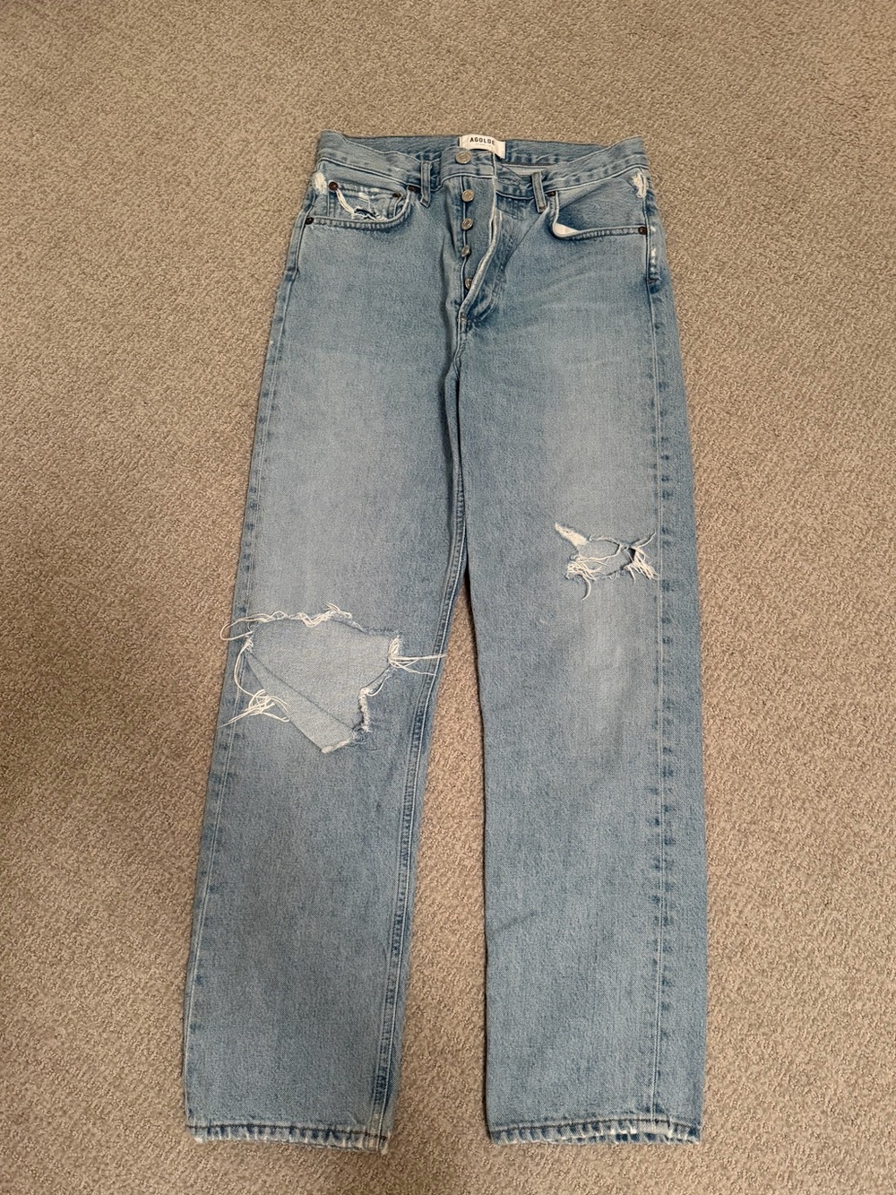 High-Waist Light Blue Distressed Women’s Jeans